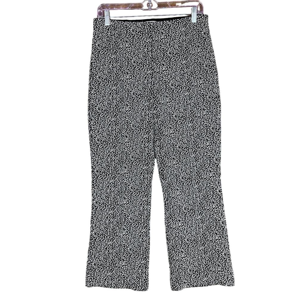 Anthropologie Womens Pants Black White Leopard Crop Flare Pull On Stretch Medium